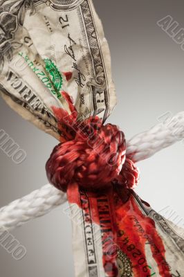Wrinkled American Dollar Bleeding in Rope