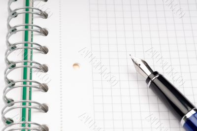 close up of notebook and pencil on white background with clipping path