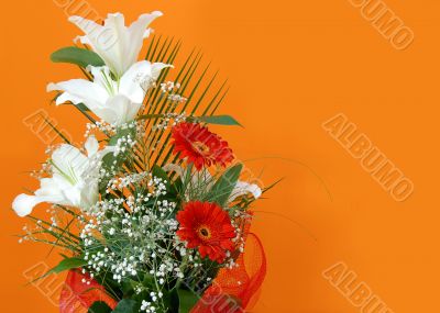 flower bouquet over orange flower bouquet over orange