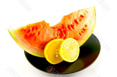 Watermelon with Slice of Lemon and Orange