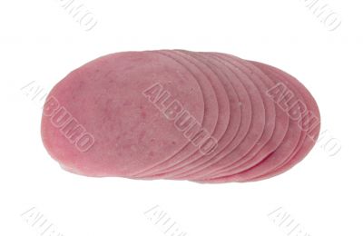 slices of ham isolated on the white background