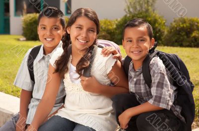 Cute Brothers and Sister Ready for School