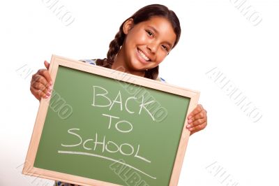 Pretty Hispanic Girl Holding Chalkboard with Back To School
