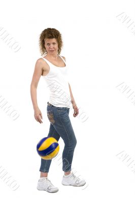 woman with ball on white background
