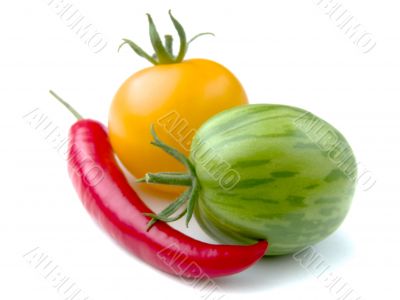 Yellow, green tomato and chili paper