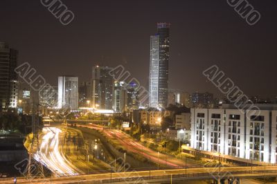 Night city with traffic