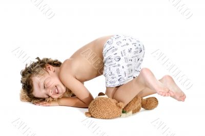 sleeper little boy with toy bear