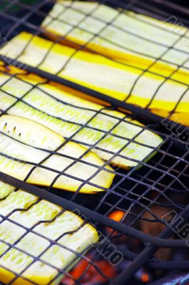 Vegetables cooking on the grill