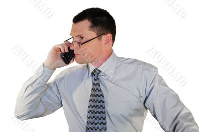 man in glasses with a cell phone man in glasses with a cell phone
