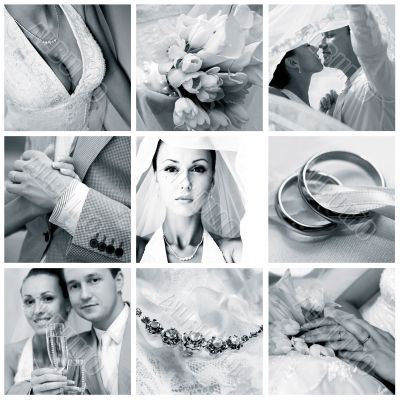 Collage of nine wedding photos