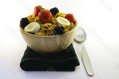 Cornflakes and Fruit with Napkin and Spoon