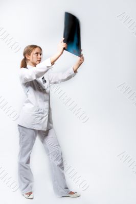 young doctor with x-ray picture isolated