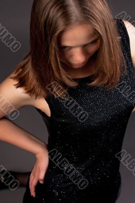 top view pretty blonde in black dress top view pretty blonde in black dress