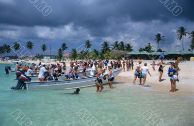 Tourists landing - Saona island beach Dominican republic
