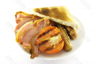 Breakfast and Toast on a White Plate