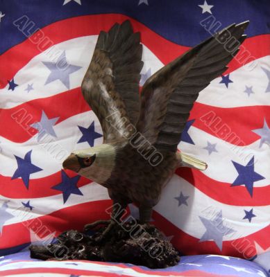 Wood American Bald eagle with patriotic background