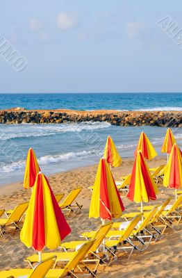 Sunbeds and beach umbrellas