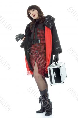 Beautifu lbrunette with valise