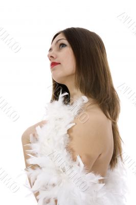 Nude girl with cape from feather