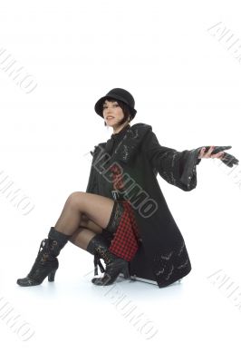 Beautifu lbrunette with valise