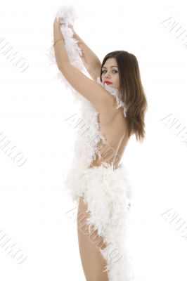Nude girl with cape from feather