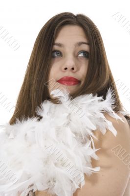 Nude girl with cape from feather