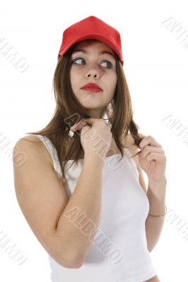 emotional girl in red cap