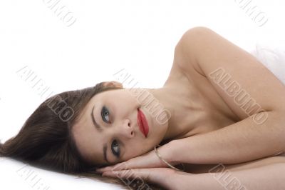 Nude girl with cape from feather