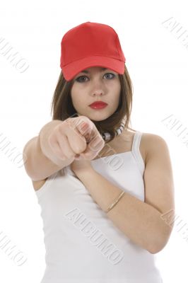 emotional girl in red cap