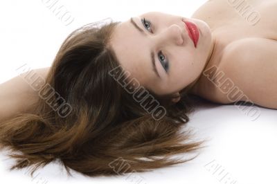 Nude girl with cape from feather