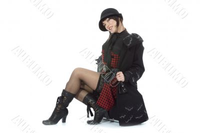 Beautifu lbrunette with valise