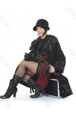 Beautifu lbrunette with valise