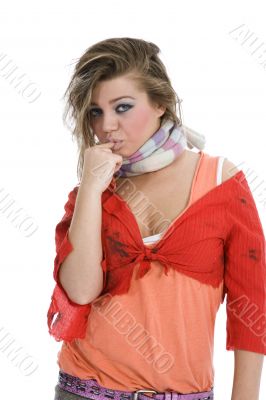 Sexy girl in red blouse