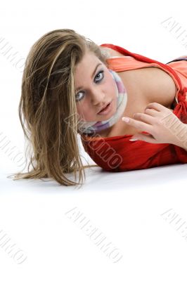 Sexy girl in red blouse