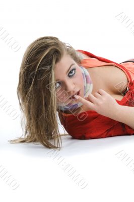 Sexy girl in red blouse