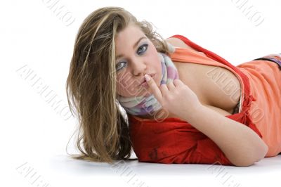 Sexy girl in red blouse