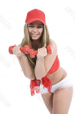 beautiful girl with dumbbells