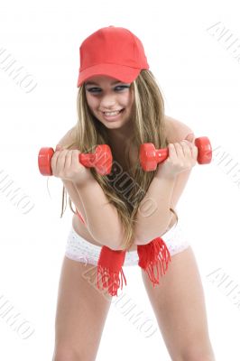 beautiful girl with dumbbells
