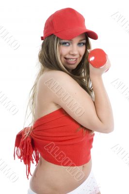 beautiful girl with dumbbells