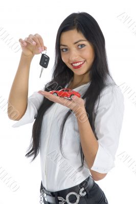 Business woman advertises selling the cars