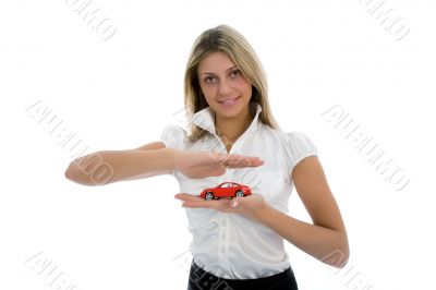 Business woman advertises selling the cars