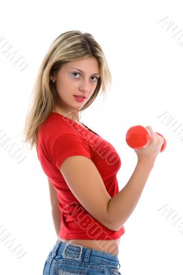 beautiful girl with dumbbells