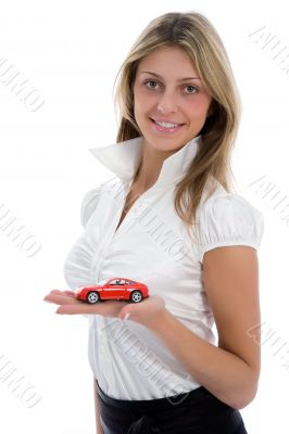 Business woman advertises selling the cars
