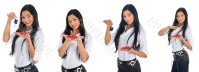 Business woman advertises selling the cars