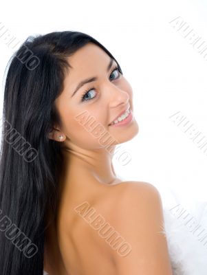 portrait of the brunette with blue eye