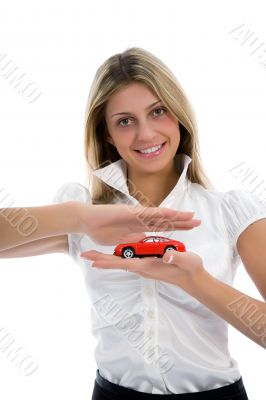 Business woman advertises selling the cars