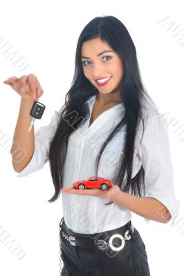 Business woman advertises selling the cars