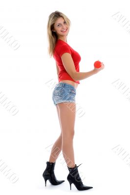 beautiful girl with dumbbells