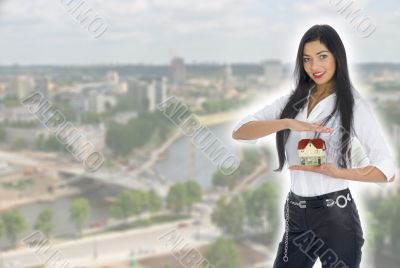 Business woman advertises real estate