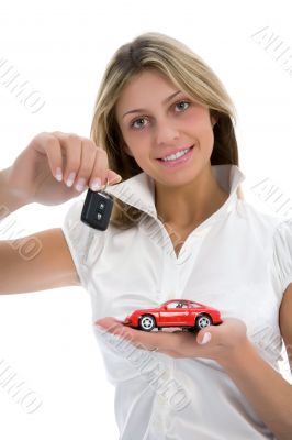 Business woman advertises selling the cars